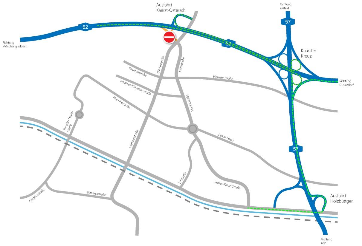 A52: Anschluss Kaarst-Nord gesperrt
