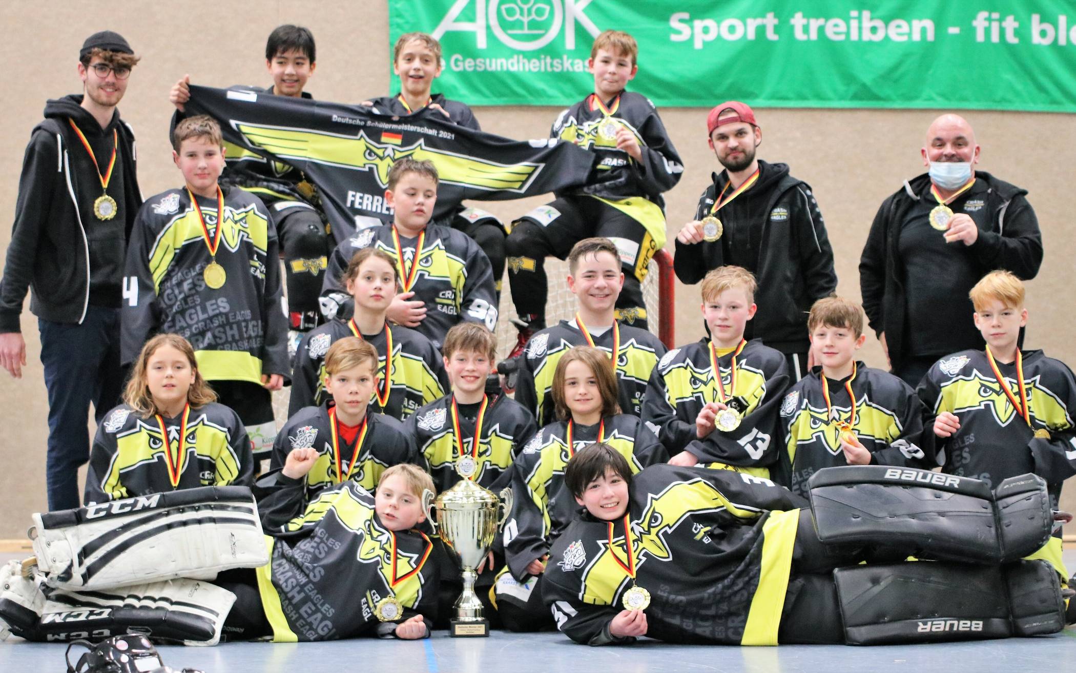  Ein Riesenerfolg für den Skaterhockey-Nachwuchs: Die U13-Schüler der Crash Eagles Kaarst sind Deutscher Meister. 