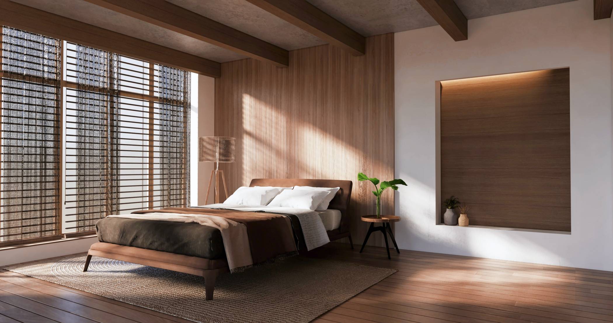 Wenn Jalousien das Zimmer abdunkeln, am besten noch automatisch gesteuert, dann bleibt das Raumklima auch an heißen Tagen angenehm.