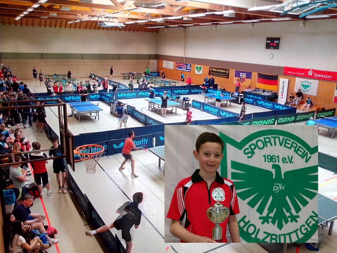  Das dreitägige Tischtennisturnier DRIVE 2016 der heimischen DJK Holzbüttgen stellt weiterhin ein echtes Sportgroßereignis in der Stadt Kaarst dar. Dabei trumpfte im Jugendbereich der heimische DJK-Nachwuchs mächtig auf: So holte sich Jarne Weinitschke (kleines Foto) ungeschlagen den Siegerpokal der Sparkasse Neuss.  