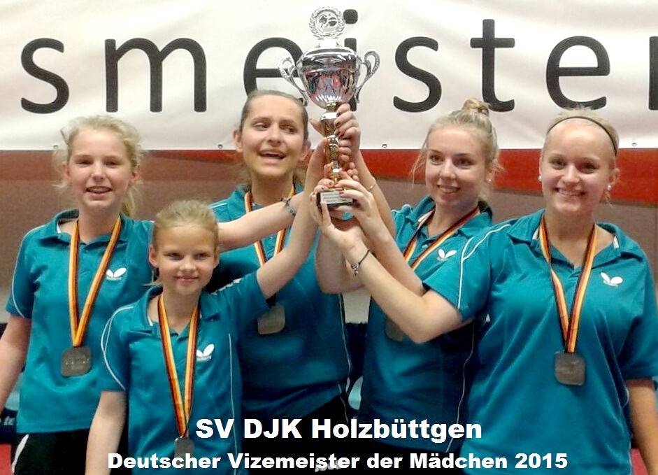  Wurden Deutscher Vizemeister der Mädchen 2015: Die DJK Holzbüttgen mit (v.l.) Pauline Fretz, Leonie Berger, Sarah Beck, Anna Haissig und Chiara Pigerl. 