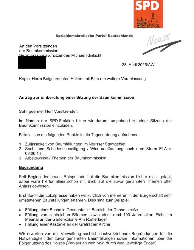 Sinnloses Bäumefällen in Neuss: Der SPD reicht es