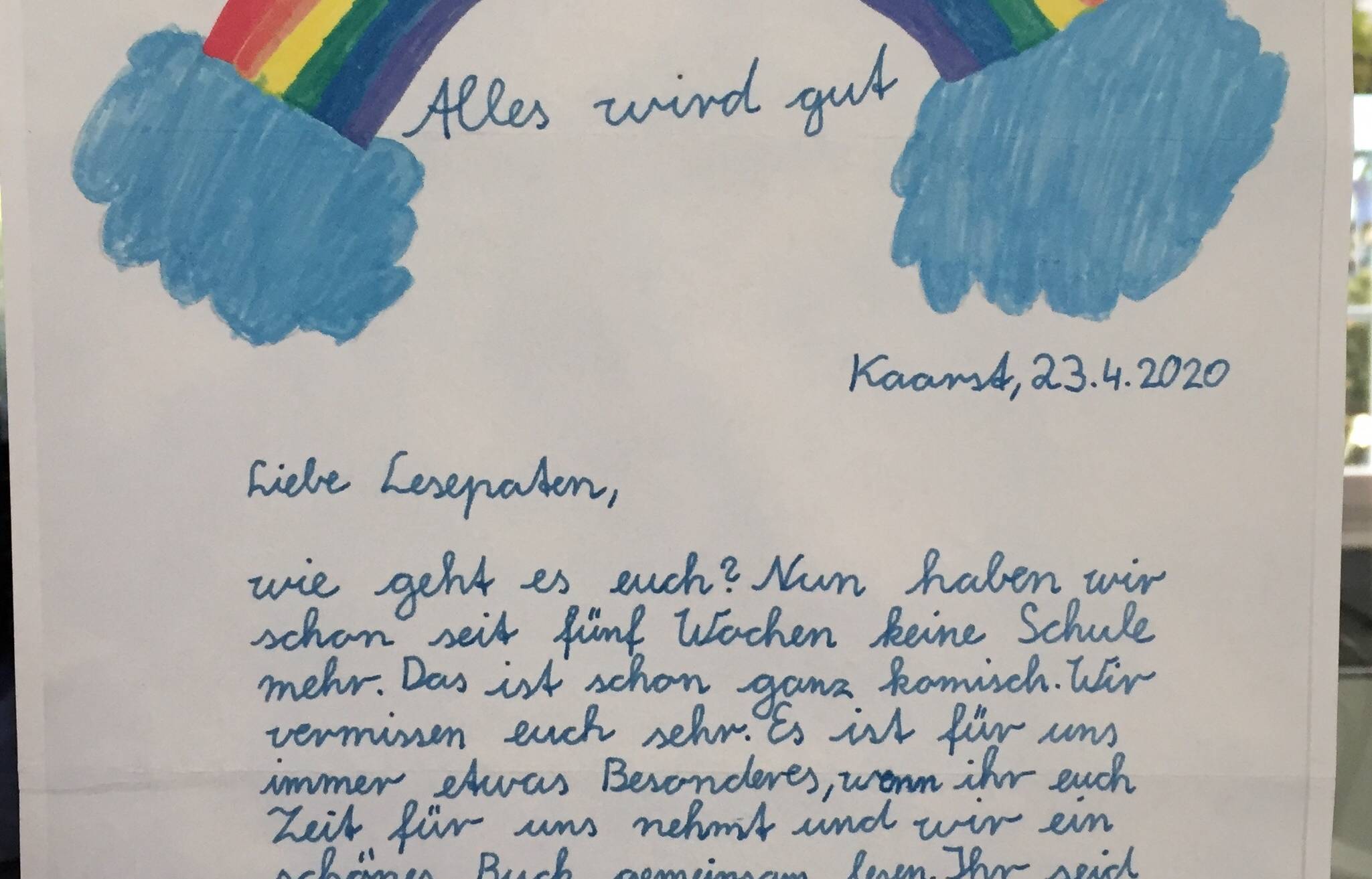  „Alles wird gut!“ Diesen herzlichen Brief schickten Lesekinder der Astrid-Lindgren-Grundschule an ihre Lesepartner.Foto: Kaarster Lesepartner. 